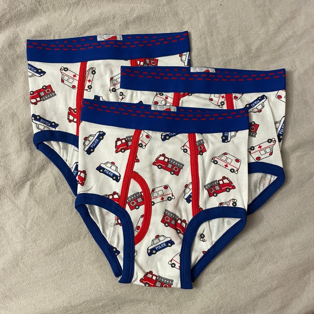 Vintage 3 Pack Tiger Briefs Boys 10-12 White Emergency Vehicle Police Fire Truck